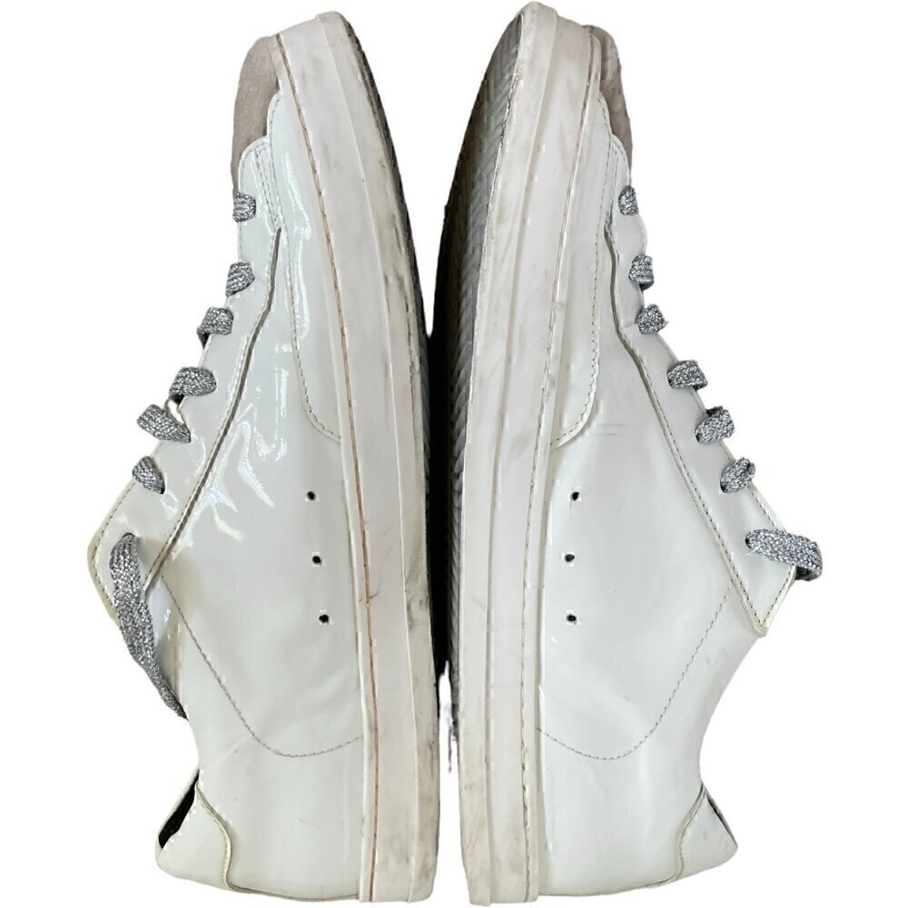 P448 John Shearling Patent Sneakers EU 40 White Silver Glitter Lace Up - Picture 6 of 11